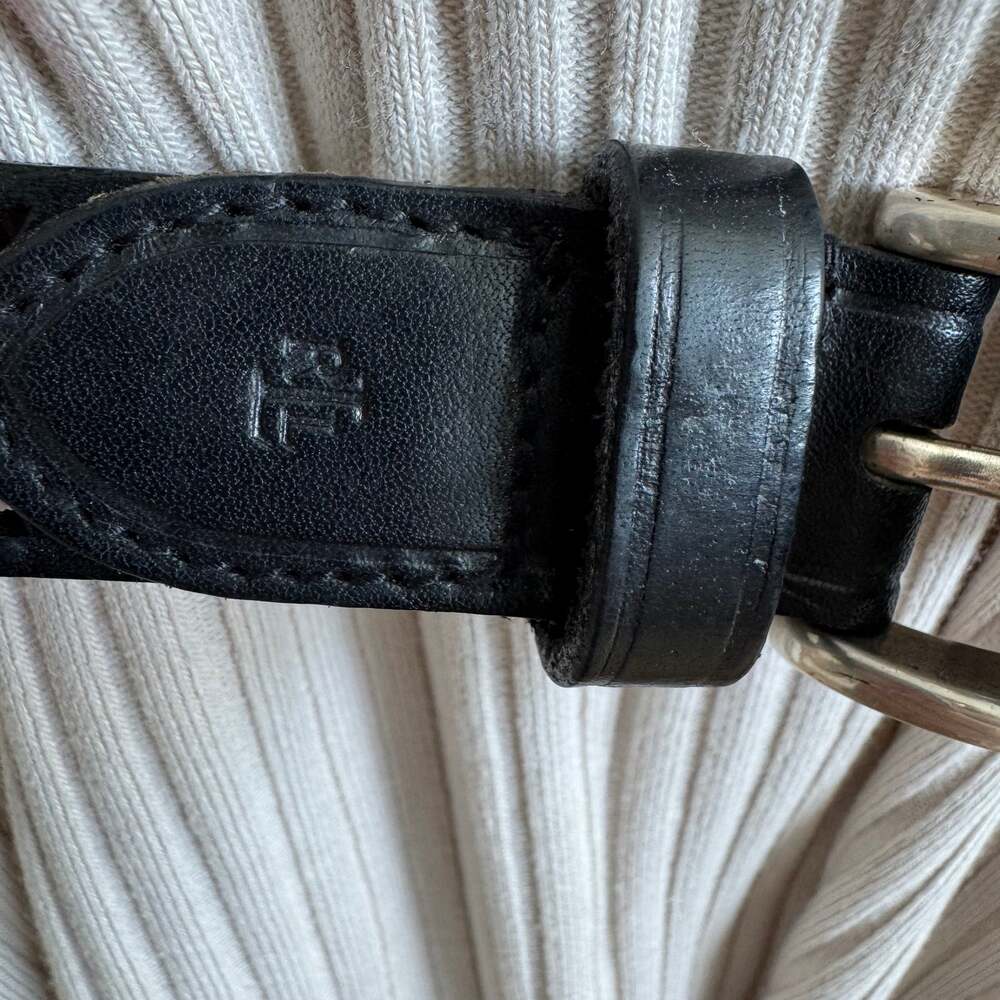 Lauren Ralph Lauren Vintage Black Leather Cut Out Geometric Belt Silver Buckle - Picture 10 of 13